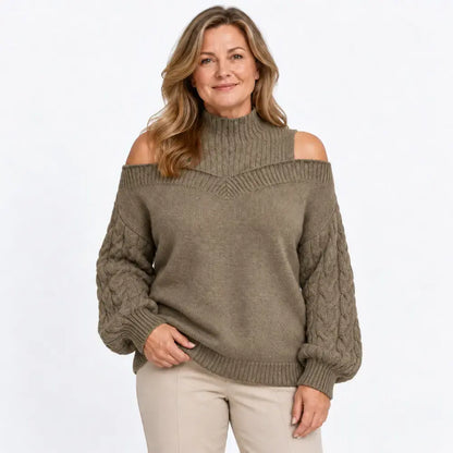 【S-3XL】Damski sweter z odkrytym ramieniem, nowość na jesień i zimę, luźny fason, półgolf, rękawy latarenkowe, dzianina