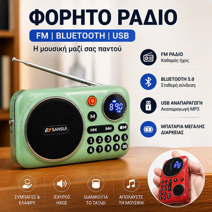 🎁【Προσφορά περιορισμένου χρόνου】Φορητή συσκευή αναπαραγωγής μουσικής ραδιοφώνου Bluetooth, μπορεί να εισάγει κάρτες και μονάδες flash USB