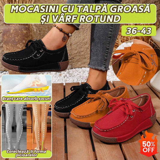🔥🌞【Sleva 50 %!】Dámské boty s tlustou podrážkou a kulatou špičkou – pohodlné a stylové boty s podporou klenby, které tlumí nárazy a pomáhají udržet správné držení těla.
