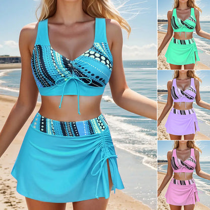 🔥【S-2XL】🩱👙【S-2XL】Cómodo traje de baño de dos piezas con estampado y lazos