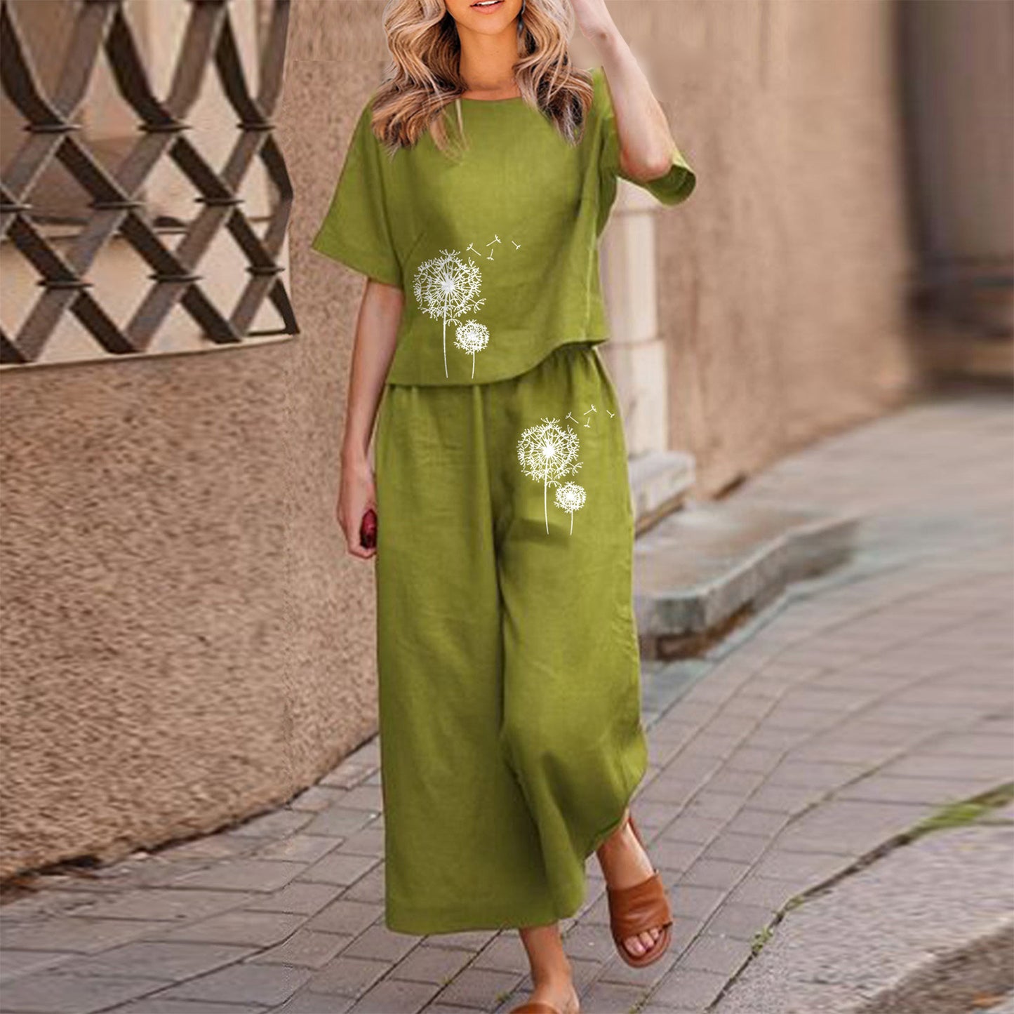 【Μπλούζα + Παντελόνι】1 σετ 31 ευρώ👖👚 μόδα casual casual εμπριμέ κοντομάνικο πουκάμισο + παντελόνι σετ δύο τεμαχίων