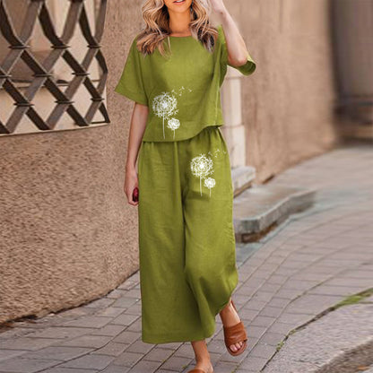 【Μπλούζα + Παντελόνι】1 σετ 31 ευρώ👖👚 μόδα casual casual εμπριμέ κοντομάνικο πουκάμισο + παντελόνι σετ δύο τεμαχίων