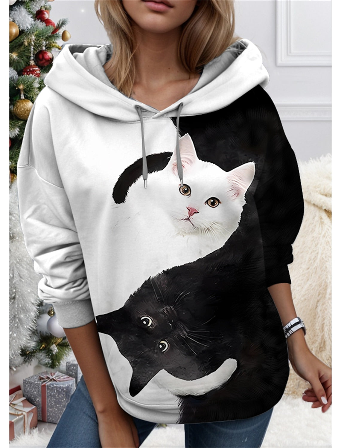 【Купете един и вземете един безплатно】【S-3XL】🐱 Дамски суичър с 3D отпечатано котка и животно