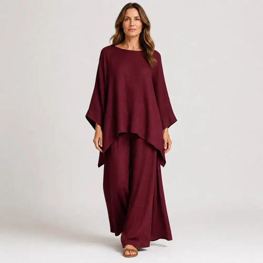 【S-3XL】🌸✨Προσφορά Περιορισμένης Διάρκειας - Σετ Γυναικείου Απλού Ριχτού Πουκαμίσου και Παντελονιού από Λινό