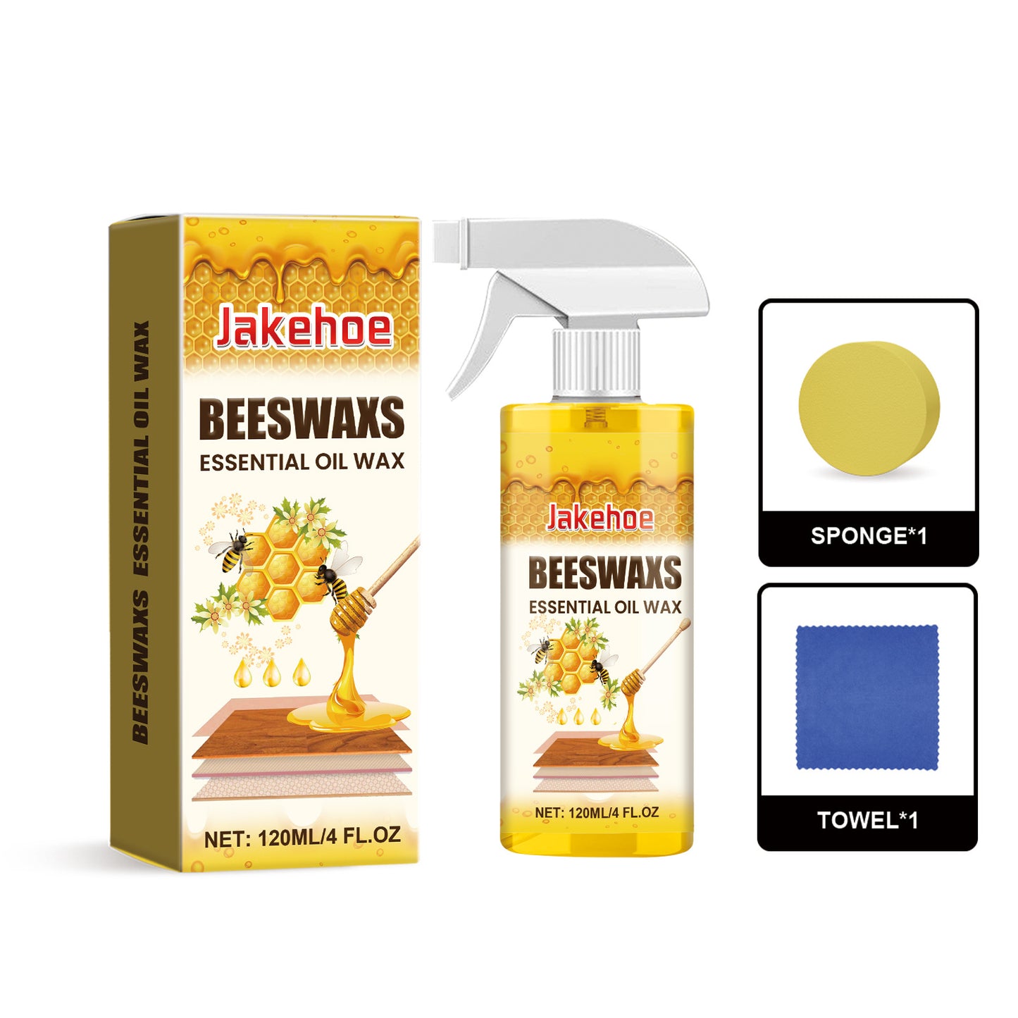 Σπρέι γυαλίσματος ξύλου με κερί μέλισσας 120ML (περιλαμβάνει σφουγγάρι + πετσέτα) για τη φροντίδα των επίπλων, την πρόληψη του σκασίματος και την προστασία του χρώματος.