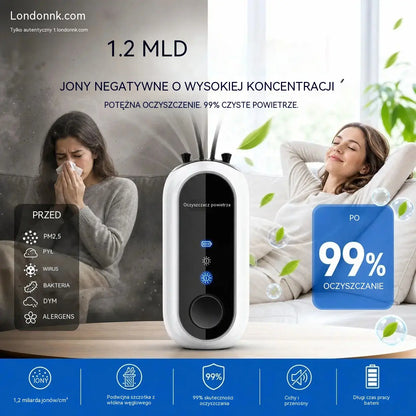 🌬️ Przenośny, osobisty oczyszczacz powietrza, generator jonów ujemnych, ładowany przez USB, kompaktowy i lekki do domu, biura i podróży