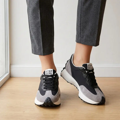 【36-41】Nowe damskie buty sportowe na grubej podeszwie – skórzane, w stylu retro, casualowe