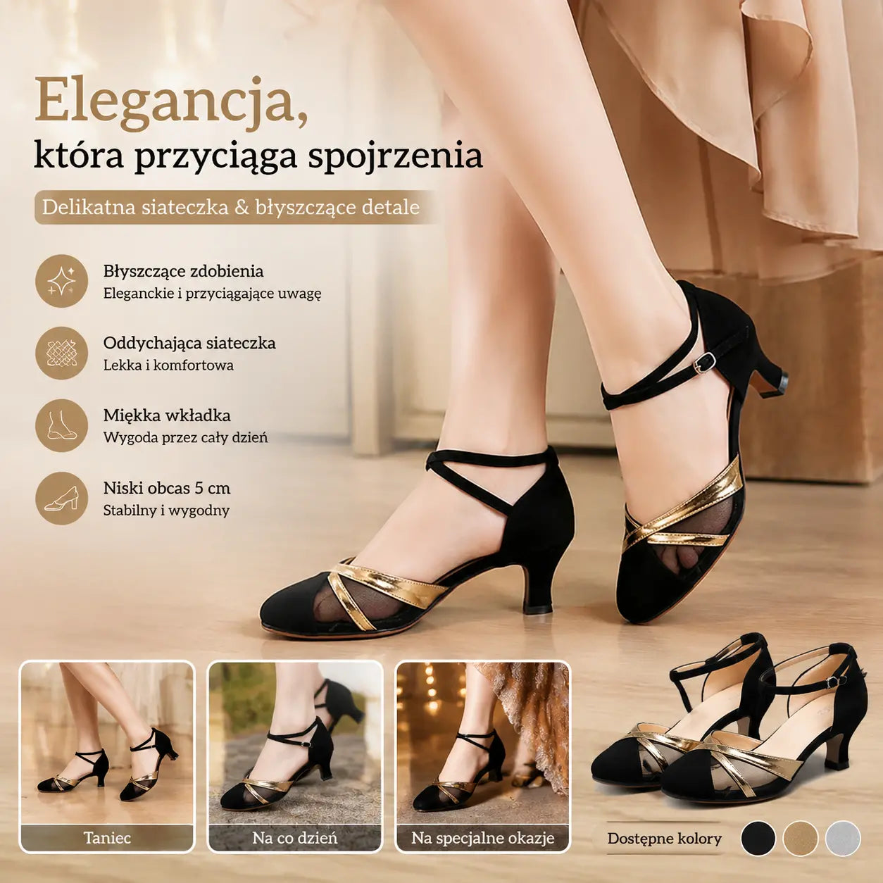 【34-41】Nowe, modne, tiulowe, brokatowe szwy damskie na niskim obcasie