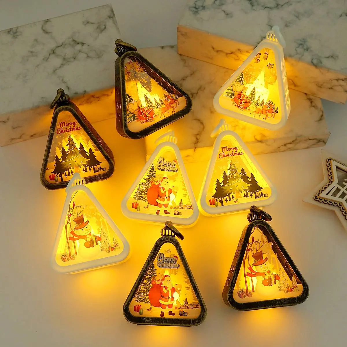 🌲🎅【Zestaw 4 sztuk】🎁✨Świąteczne lampki nocne w stylu retro | Świecąca dekoracja – bałwanek | Ozdoba na parapet lub stół