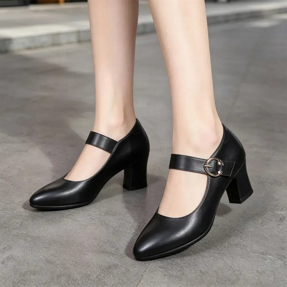 【35-41】👠Damskie buty na grubym obcasie z okrągłym noskiem – buty wizytowe z paskami wokół kostki – miękkie i wygodne płaskie buty dojazdowe 2026