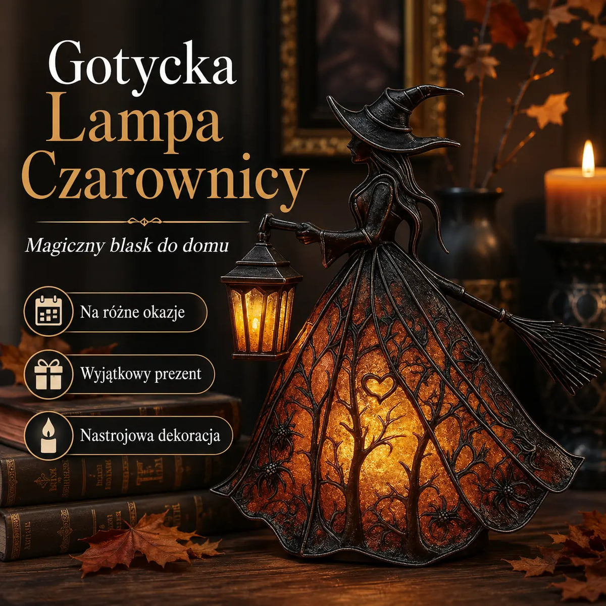 🧙‍‍♀️1 za 119 zł.🧙‍‍♀️Lampa czarownicy, gotycka dekoracja w kształcie latarni, ozdoba na lampkę stołową, lampka nocna, odpowiednia do domu, na werandę, do biura i na imprezy.