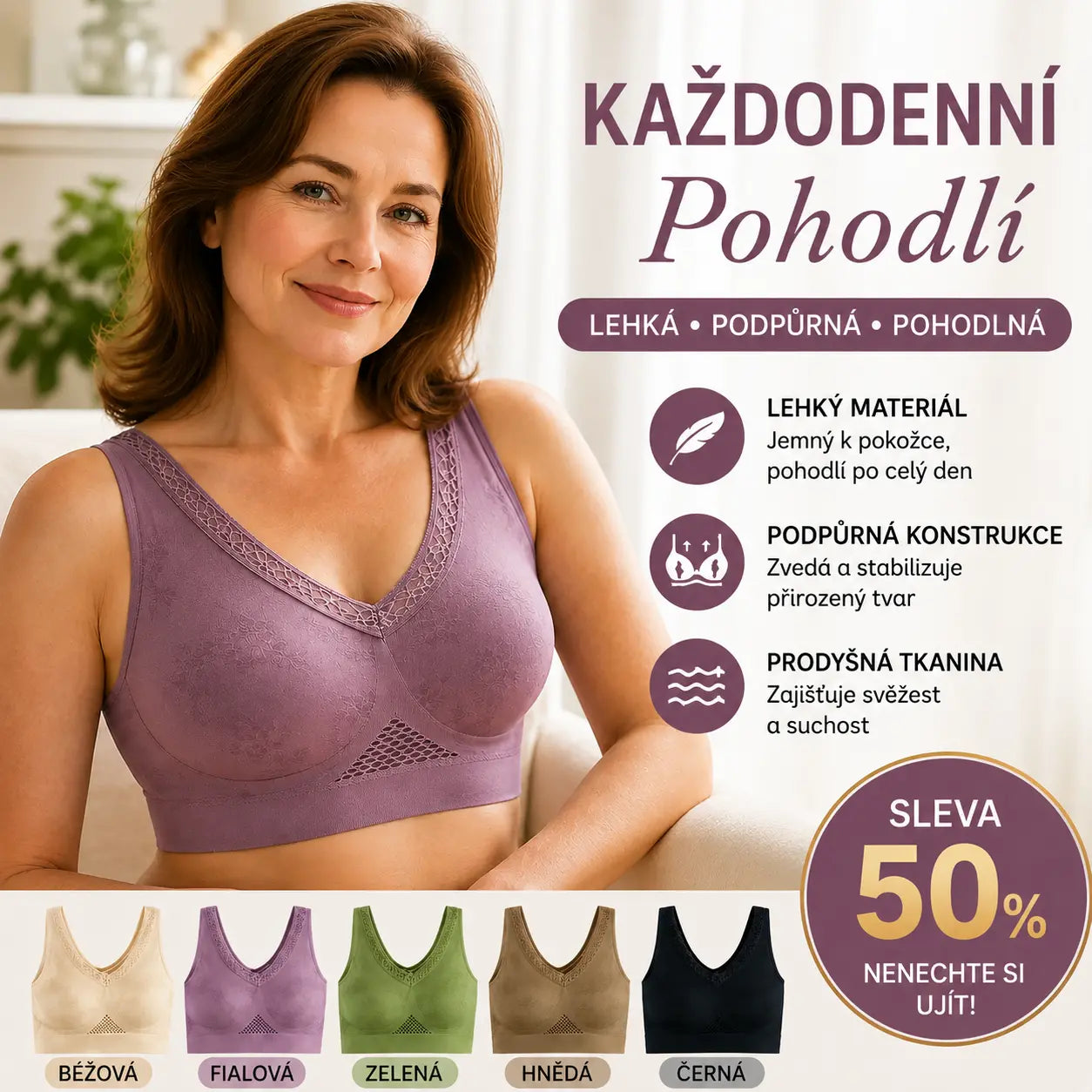 🔥👙【40-120 kg】【Balení 3 kusů】✨ Bezdrátová krajková podprsenka s vysokou podporou pro ženy