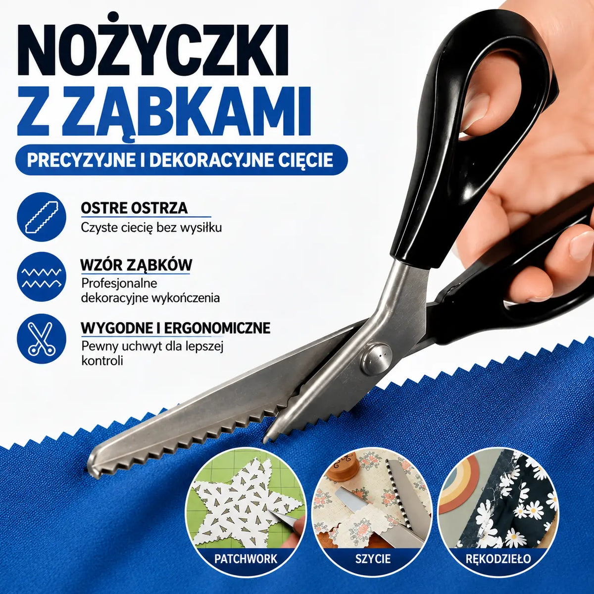 Nożyce krawieckie ząbkujące, dostępne w 5 rozmiarach.