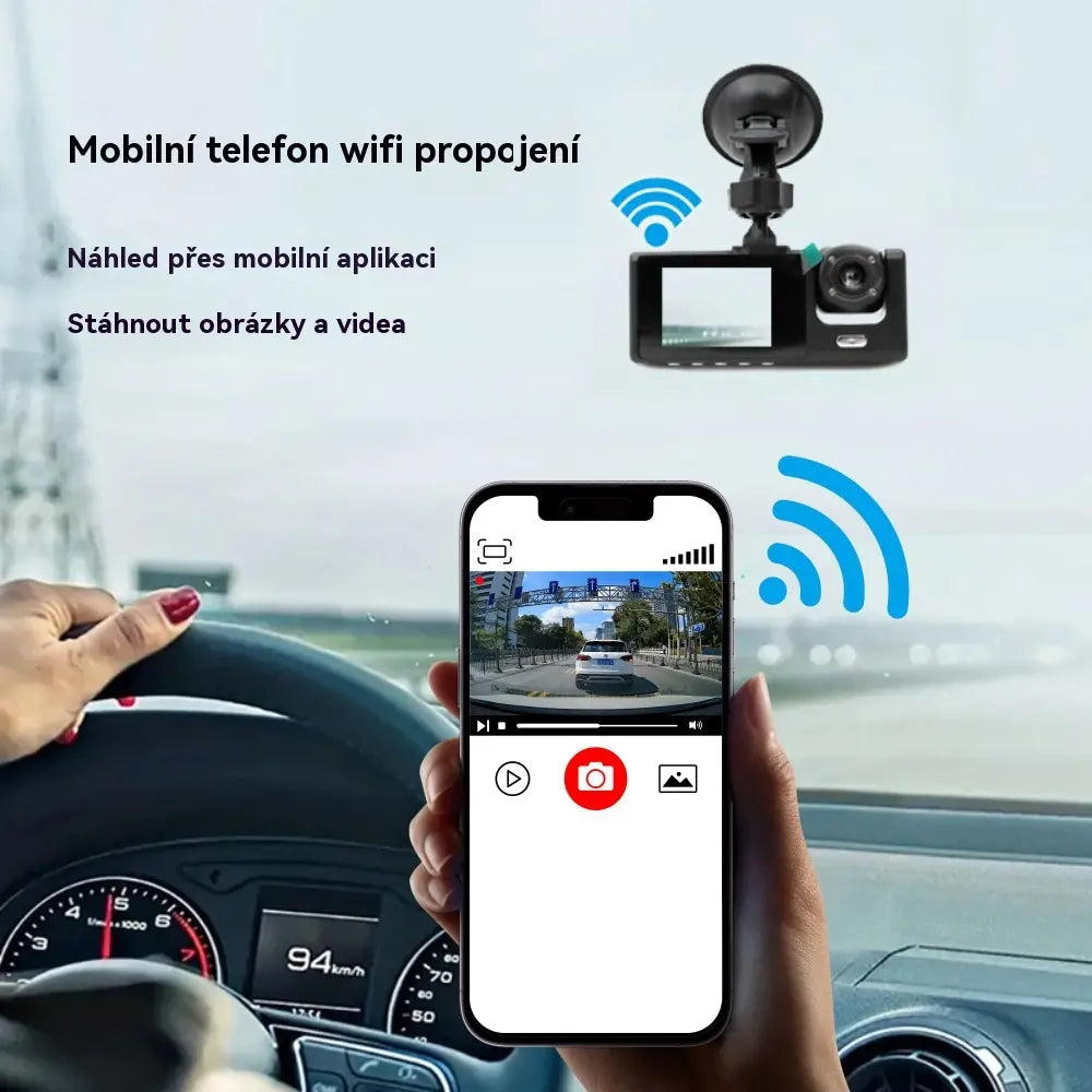 🚗🚗Nahrávejte v HD 1080p rozlišení zevnitř vozu pomocí couvací kamery.