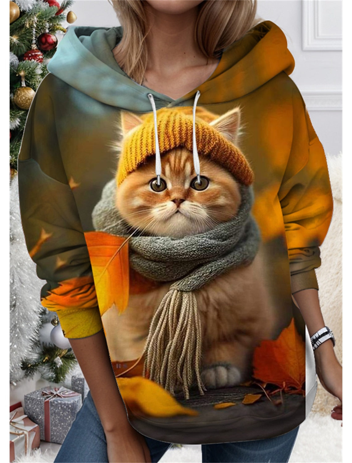 【Купете един и вземете един безплатно】【S-3XL】🐱 Дамски суичър с 3D отпечатано котка и животно
