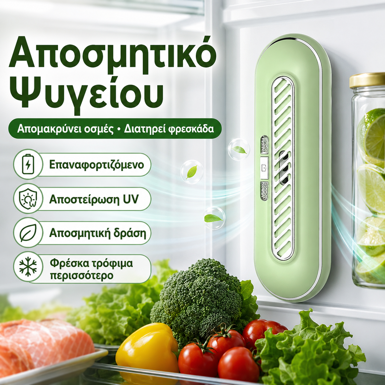 1 τεμάχιο 27 ευρώ🧊 Επαναφορτιζόμενο αποσμητικό ψυγείου, απολυμαντικό, αποσμητικό, συντηρητικό φρεσκάδας, αποστειρωτής και αποσμητικό.
