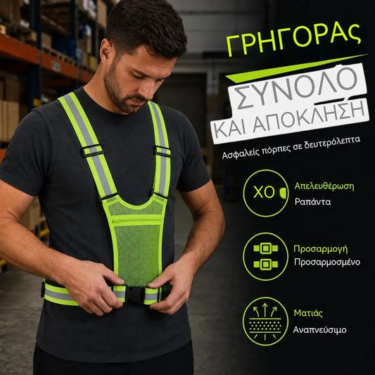 【🔥2 τεμάχια】Ανακλαστικό γιλέκο υψηλής ορατότητας, ρυθμιζόμενο, με τσέπες, ασφαλής ενδυμασία τρεξίματος.