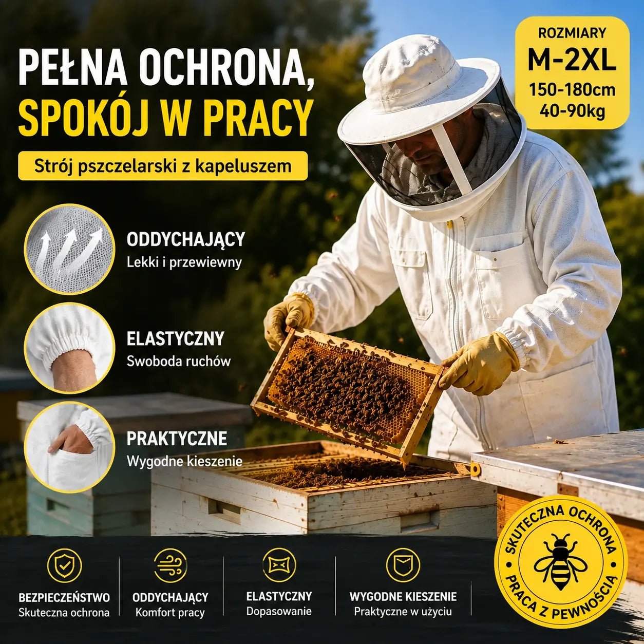 【M-2XL】🐝Kombinezon pszczółki wykonany z bawełnianej siateczki 3D