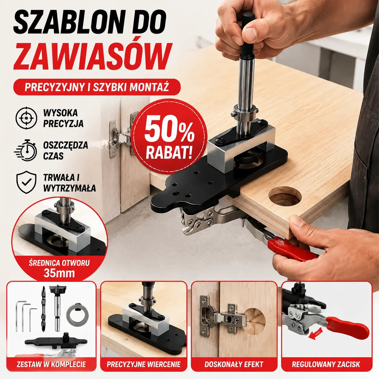 【🔥1 zestaw 6 sztuk】Narzędzie do otwierania otworów na zawiasy do drewna. Lokalizator otworów na zawiasy drzwi szafy 35 mm