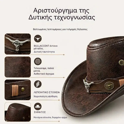 🤠Απολαύστε τώρα έκπτωση 50%! 🌟Ρετρό καπέλο καουμπόη με φαρδύ γείσο και λουράκι κουκούλας - Φεντόρα σε στιλ Western με φθαρμένη όψη