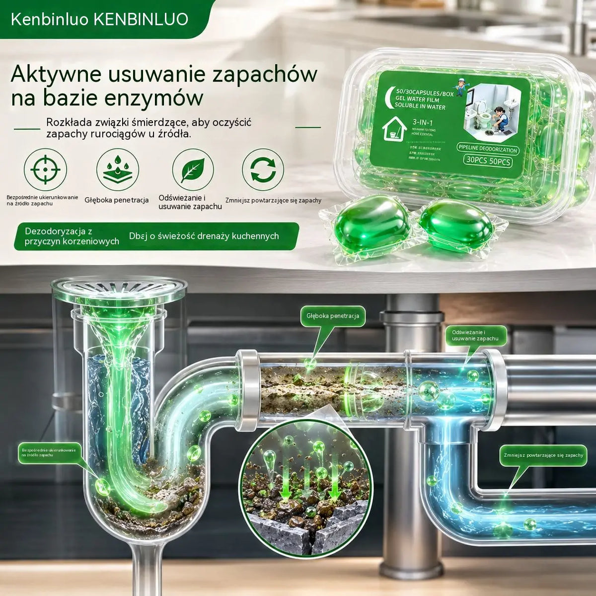 2 opakowania (100 tabletek) 👍Kapsułki rozpuszczalne w wodzie do usuwania nieprzyjemnych zapachów z odpływów - idealne rozwiązanie zapobiegające rozprzestrzenianiu się nieprzyjemnych zapachów w łazienkach i kuchniach.