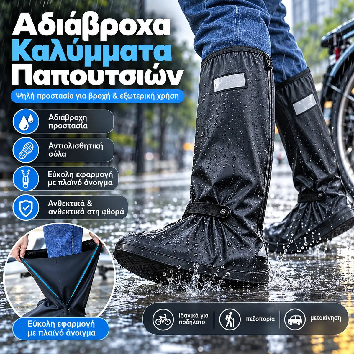 1 τεμάχιο 27 ευρώ ☔ Απόλυτη προστασία από τη βροχή! Ψηλά αδιάβροχα καλύμματα παπουτσιών (ύψους 40 εκ.)! Παχιά αντιολισθητική σόλα · Ανθεκτικό PVC