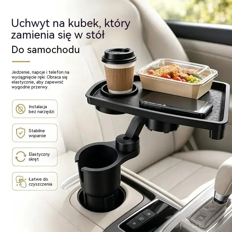 🚗 Wielofunkcyjny składany stolik samochodowy z uchwytem na kubki obracającym się o 360° | Uchwyt na jedzenie, napoje i telefon komórkowy