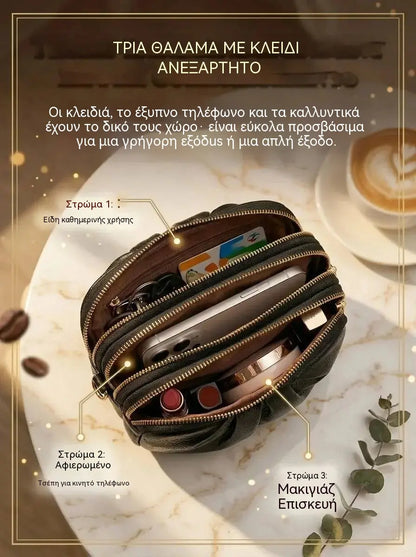 ✨🎀Δερμάτινη τσάντα χιαστί με πολλαπλές θήκες και σχήμα κοχυλιού