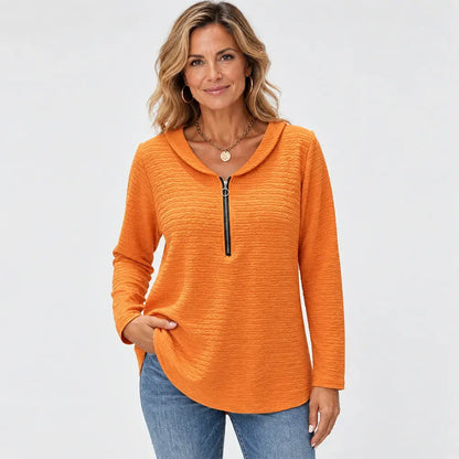 ✨【S-5XL / 5 kolorów】Damski top w jednolitym kolorze, wyróżniający się stylowym, plisowanym materiałem, kołnierzykiem typu „Piotruś Pan”, zapięciem na zamek oraz klasycznym krojem w ramionach.