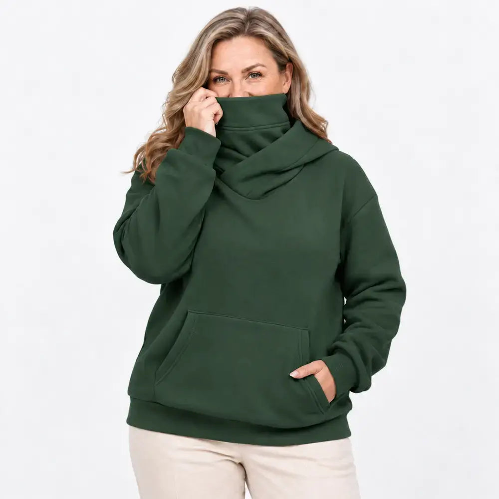 【S-3XL】Damowa bluza z kapturem – luźna, z efektem kołnierza, z długim rękawem, polarowa, z kieszeniami, outdoorowa
