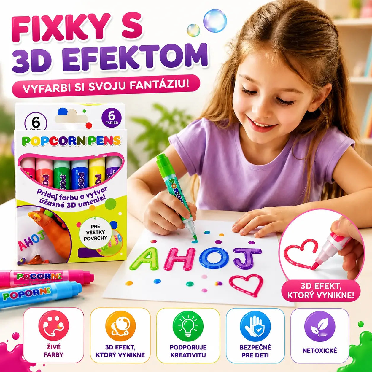 🎁【Kúp 1 a získaj 1 zadarmo】3D tlačiarenské pero pre deti: Kreslenie bublín z popcornu (DIY)