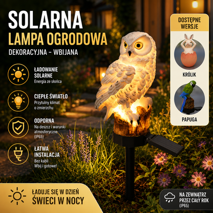 🔥1 sztuka 119zł 🦉 Dekoracyjna lampa solarna w kształcie sowy: ciepłe światło do Twojego ogrodu.