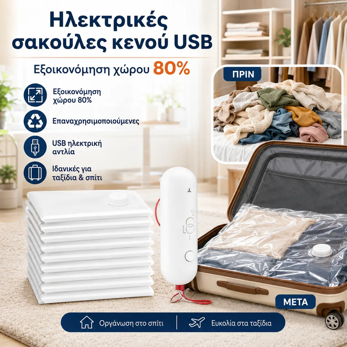 📦 50% έκπτωση! 🔥 Ηλεκτρικές σακούλες κενού αέρος USB, εξοικονομήστε 80% χώρο, επαναχρησιμοποιήσιμες ✈️