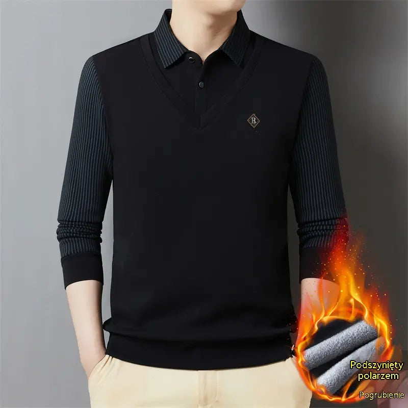 👔🔥【M-4XL】Νέα ανδρική χειμερινή μπλούζα πόλο για άνδρες μέσης ηλικίας – σε μεγάλα μεγέθη, με γιακά και επένδυση fleece.