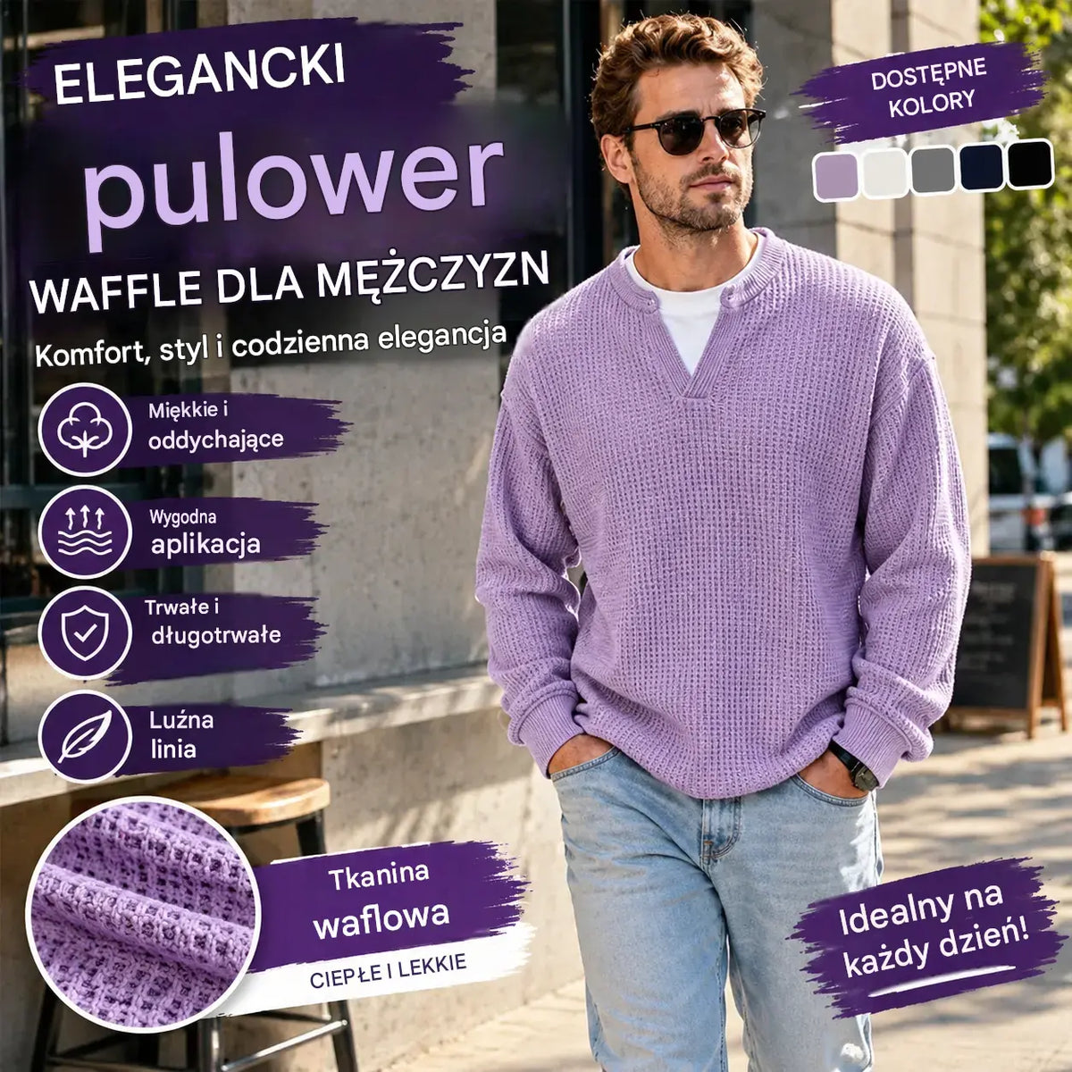 👚✨ Ponadczasowa wygoda | Męska koszulka z długim rękawem o fakturze wafla, z efektem warstwowości