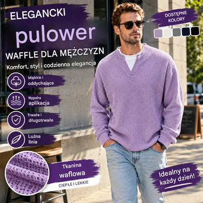 👚✨ Ponadczasowa wygoda | Męska koszulka z długim rękawem o fakturze wafla, z efektem warstwowości