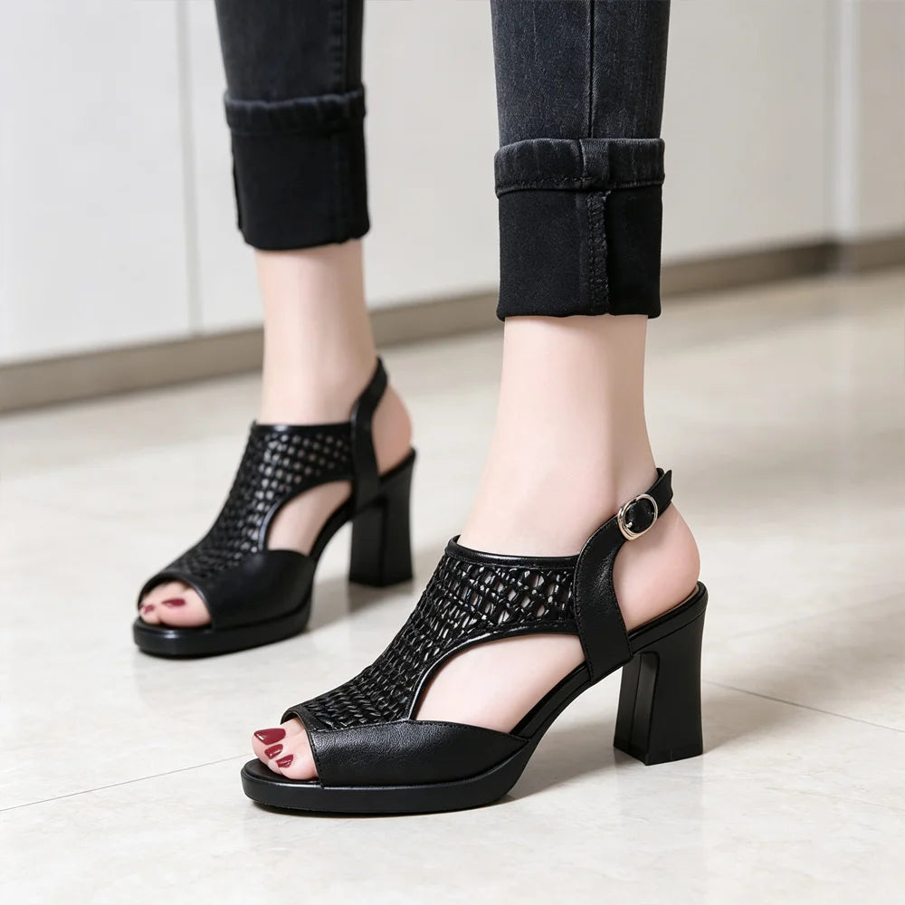 【35-40】👡2026 nowe letnie sandały, płaski obcas, odkryte palce, gruba podeszwa i płaski obcas, w kształcie ryby (wysokość obcasa 5/7 cm)