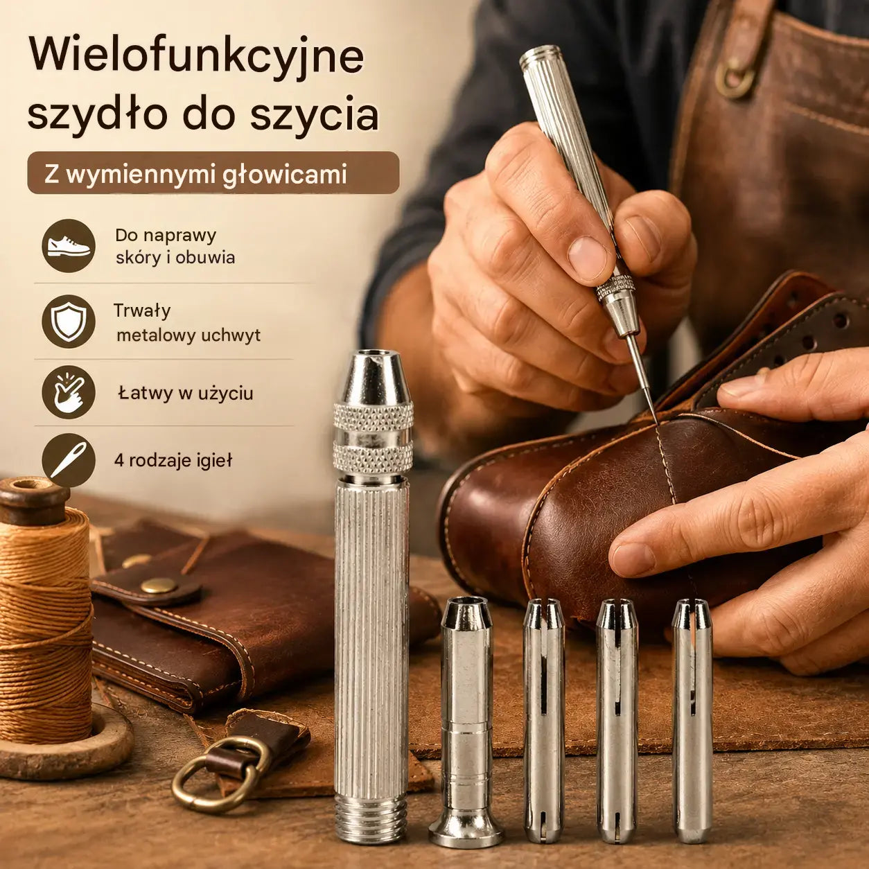 🔥【2 zestawy za 79 zł.】🧵👞 Zestaw 5 w 1 z wymiennymi igłami do szycia – Profesjonalny zestaw do naprawy obuwia i rękodzieła skórzanego 🛠️✨