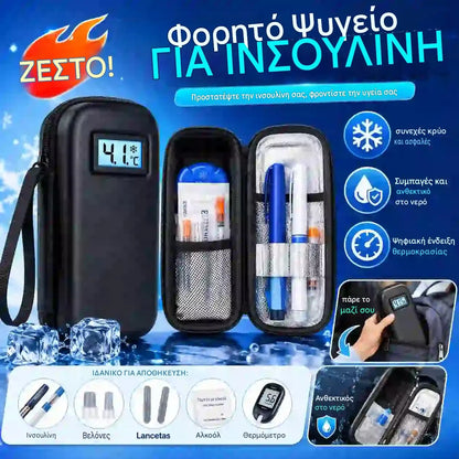 Θήκη ψυγείου ινσουλίνης ταξιδιού με ένδειξη θερμοκρασίας