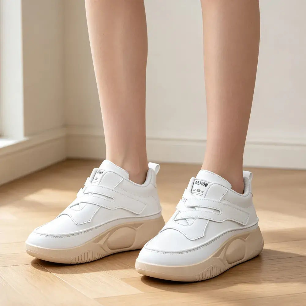 👟Damskie trampki na platformie z miękkiej skóry – gruba, antypoślizgowa podeszwa – oddychające, amortyzowane buty do chodzenia, odpowiednie do podróżowania i biegania