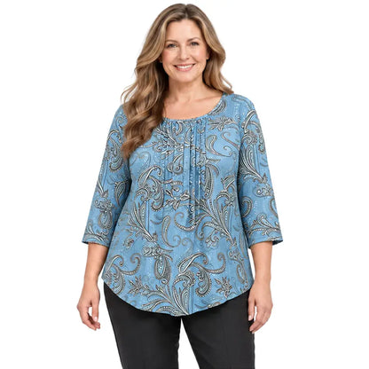 【1XL-5XL/6 kolorów】 Koszulka damska z długim rękawem, zapinana na guziki, na jesień/zimę, z nadrukiem paisley w europejskim i amerykańskim stylu, w dużych rozmiarach, z luźnym nadrukiem