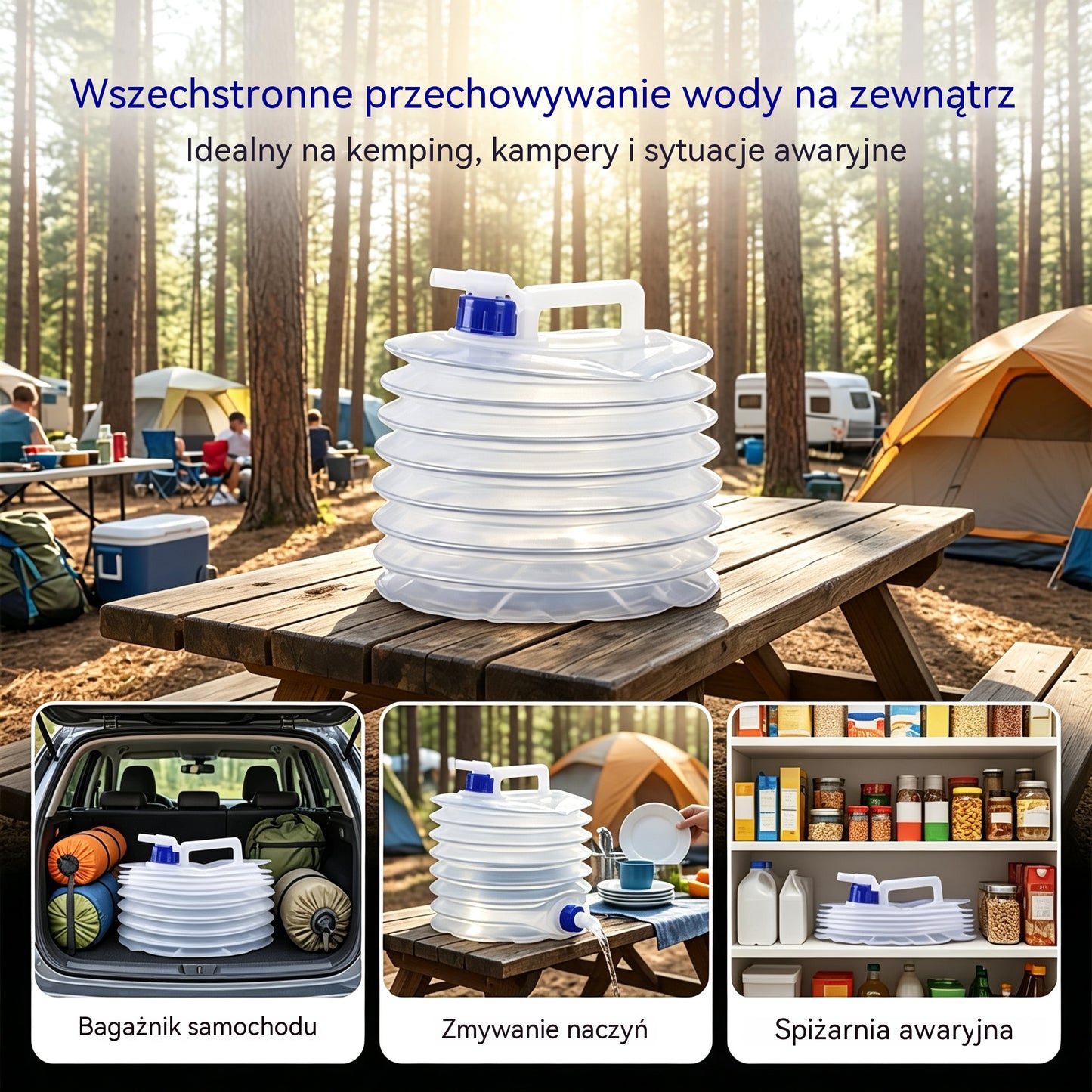 💧🚰 Składany pojemnik na wodę z kranem – pojemność 5 litrów, kompaktowy i praktyczny, idealny na kemping 🏕️✨