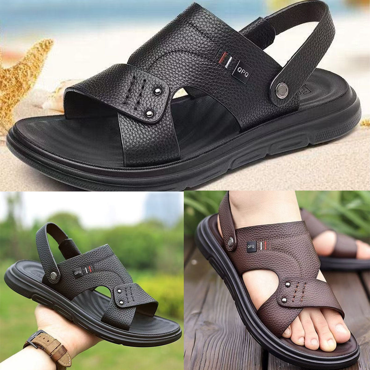 🐂50% sleva 【38-44】Nové pánské plážové sandály z pravé kůže s tlustou podrážkou