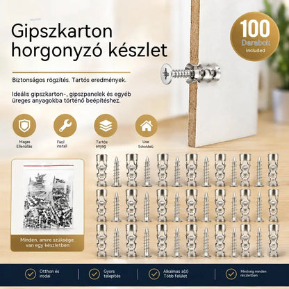 🛠️【100 pár】🔩 Önfúró gipszkarton dübelkészlet csavarokkal 🧱 – Könnyen telepíthető fali kiegészítők