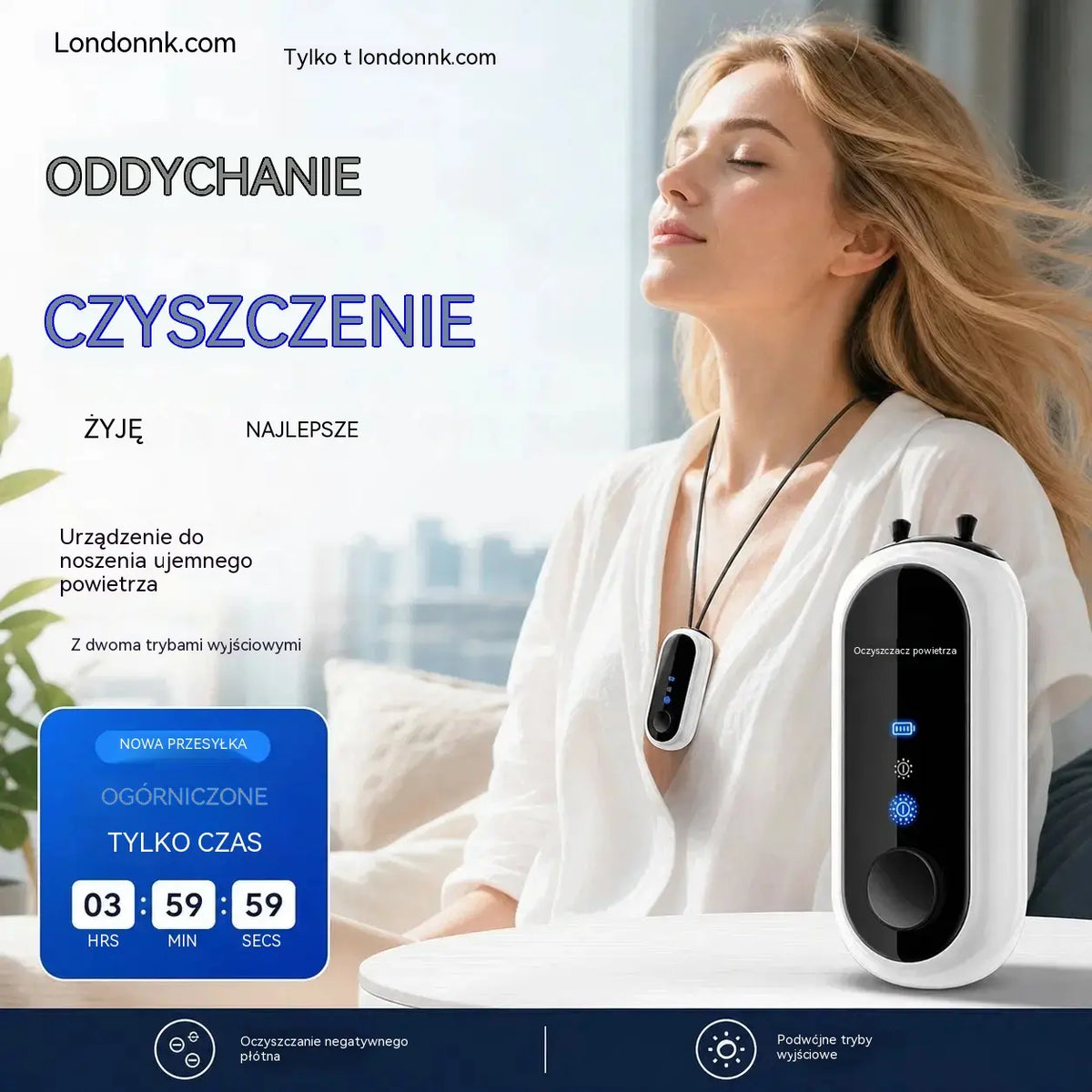 🌬️ Przenośny, osobisty oczyszczacz powietrza, generator jonów ujemnych, ładowany przez USB, kompaktowy i lekki do domu, biura i podróży