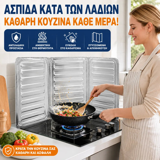 1 τεμάχιο 24 ευρώ ⭐🍳🍳 Προστατέψτε τους τοίχους της κουζίνας σας! Αυτή η πτυσσόμενη ασπίδα κατά των πιτσιλιών πιάνει το λίπος και καθαρίζει σε δευτερόλεπτα. Χωρίς ακαταστασία, χωρίς τρίψιμο! 🛡️