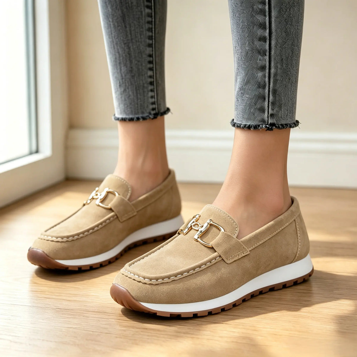 Damskie mokasyny wsuwane w stylu retro – wygodne, płaskie buty na co dzień – oddychające buty do chodzenia w stylu vintage
