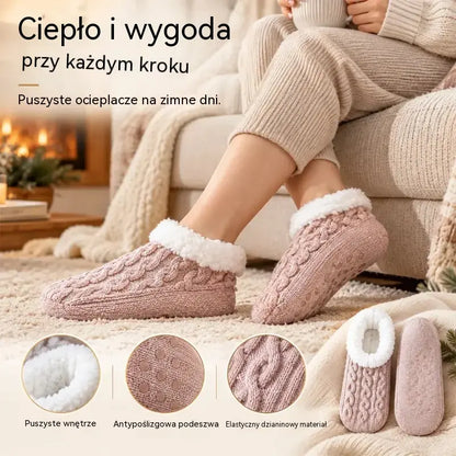 🧦【2 pary】Puszyste skarpetki domowe antypoślizgowe z silikonową podeszwą – ciepłe futerko, elastyczny splot i komfort na zimę