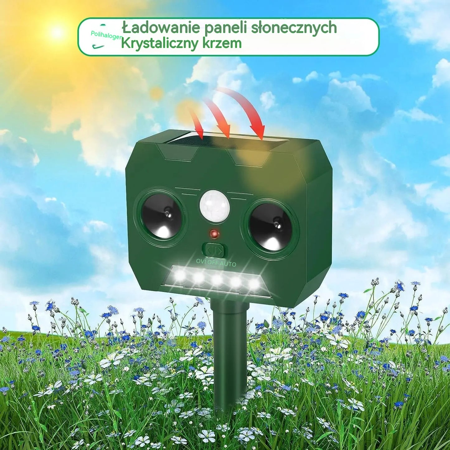 🔥Zewnętrzny odstraszacz ptaków ultradźwiękowy zasilany energią słoneczną z dwoma głośnikami i migającymi światłami