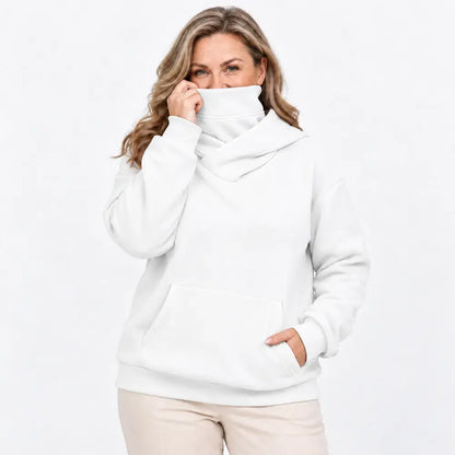 【S-3XL】Damowa bluza z kapturem – luźna, z efektem kołnierza, z długim rękawem, polarowa, z kieszeniami, outdoorowa